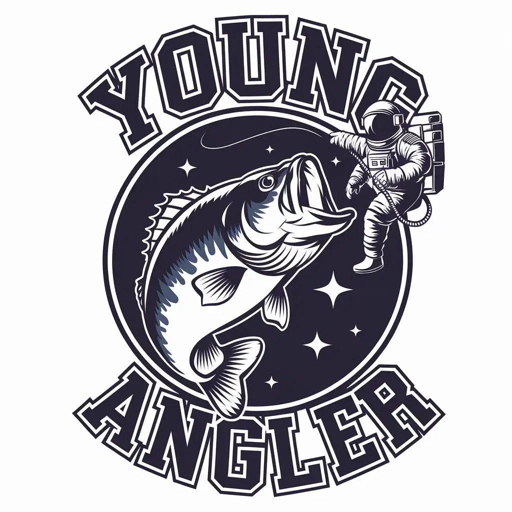 LOGO Design for Young Angler Astronaut Catching a Largemouth Bass in Space