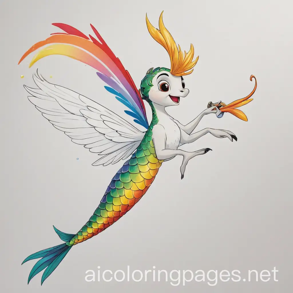 Fantasy-Animal-with-Mermaid-Tail-Rainbow-Wings-and-Moose-Horns-Coloring-Page