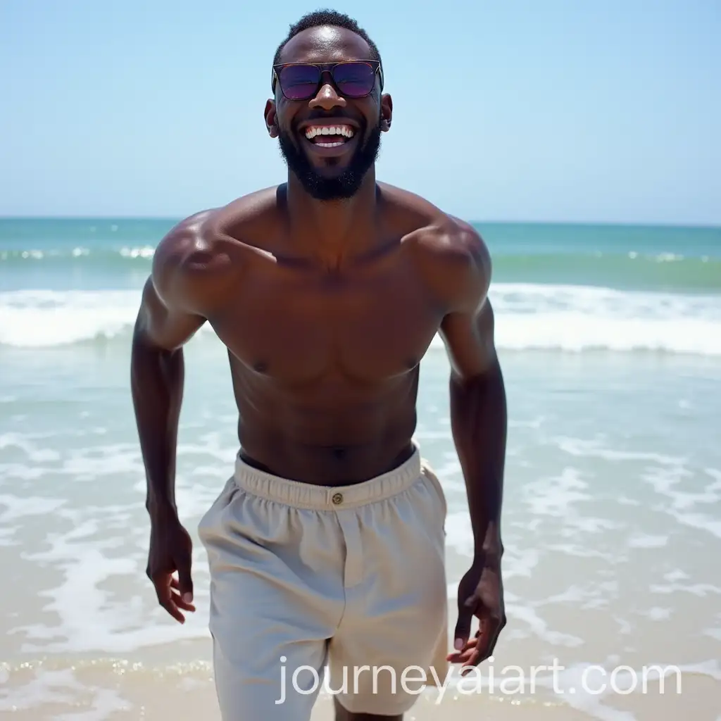 Joyful-Black-Male-with-Violet-Eyes-Enjoying-Beach-Waves