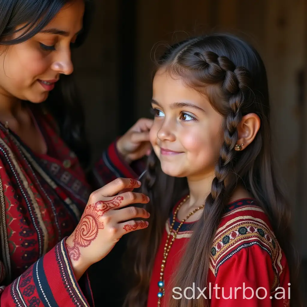 Balochi-Girl-with-Henna-Braiding-Hair