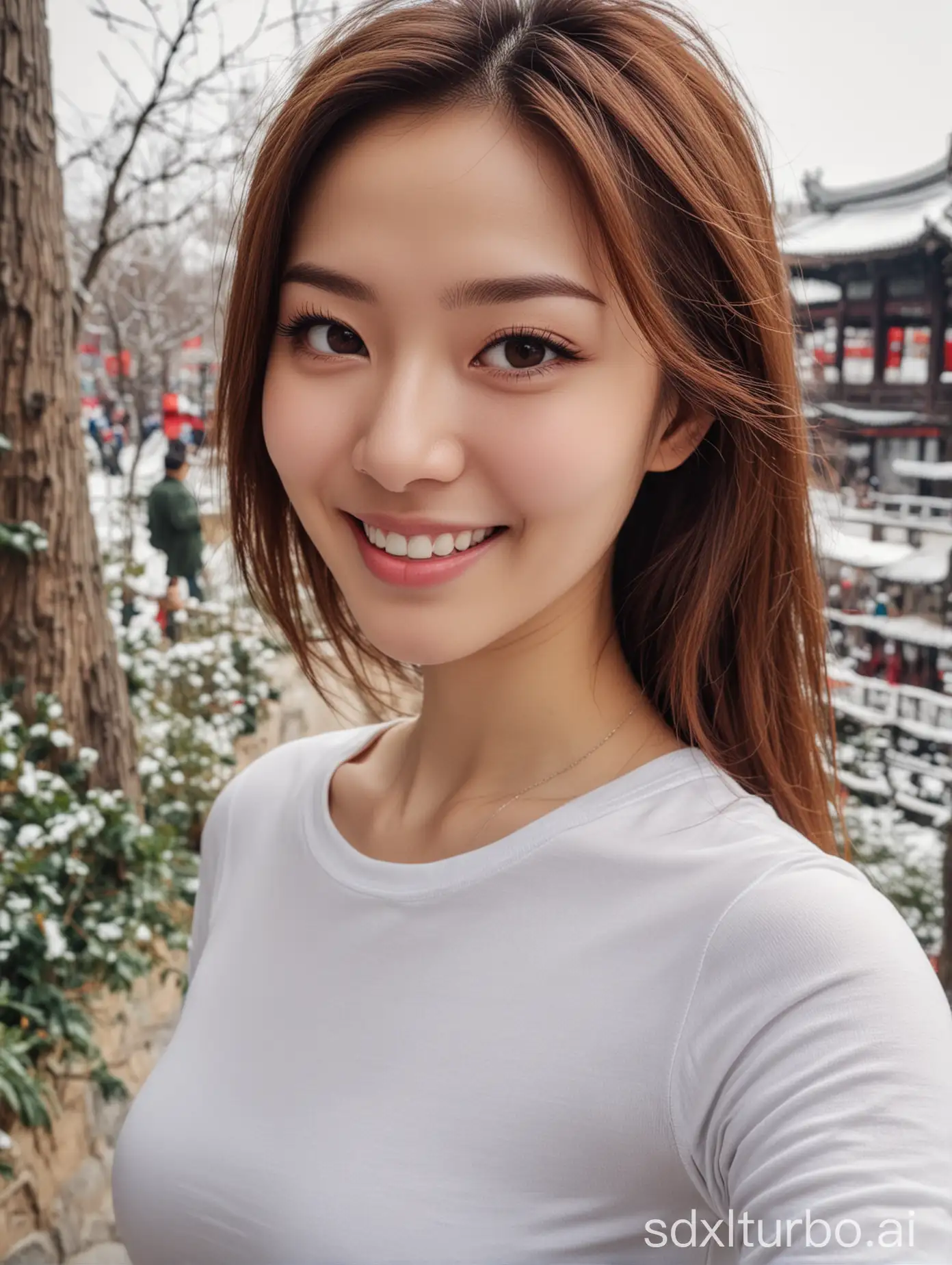 Chinese-Woman-in-Winter-Outfit-Smiling-for-CloseUp-Selfie