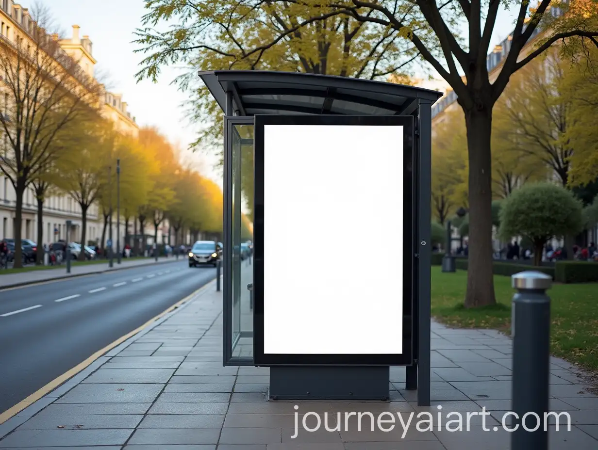 Parisian-Street-Scene-with-Bus-Stop-Billboard-Advertisement