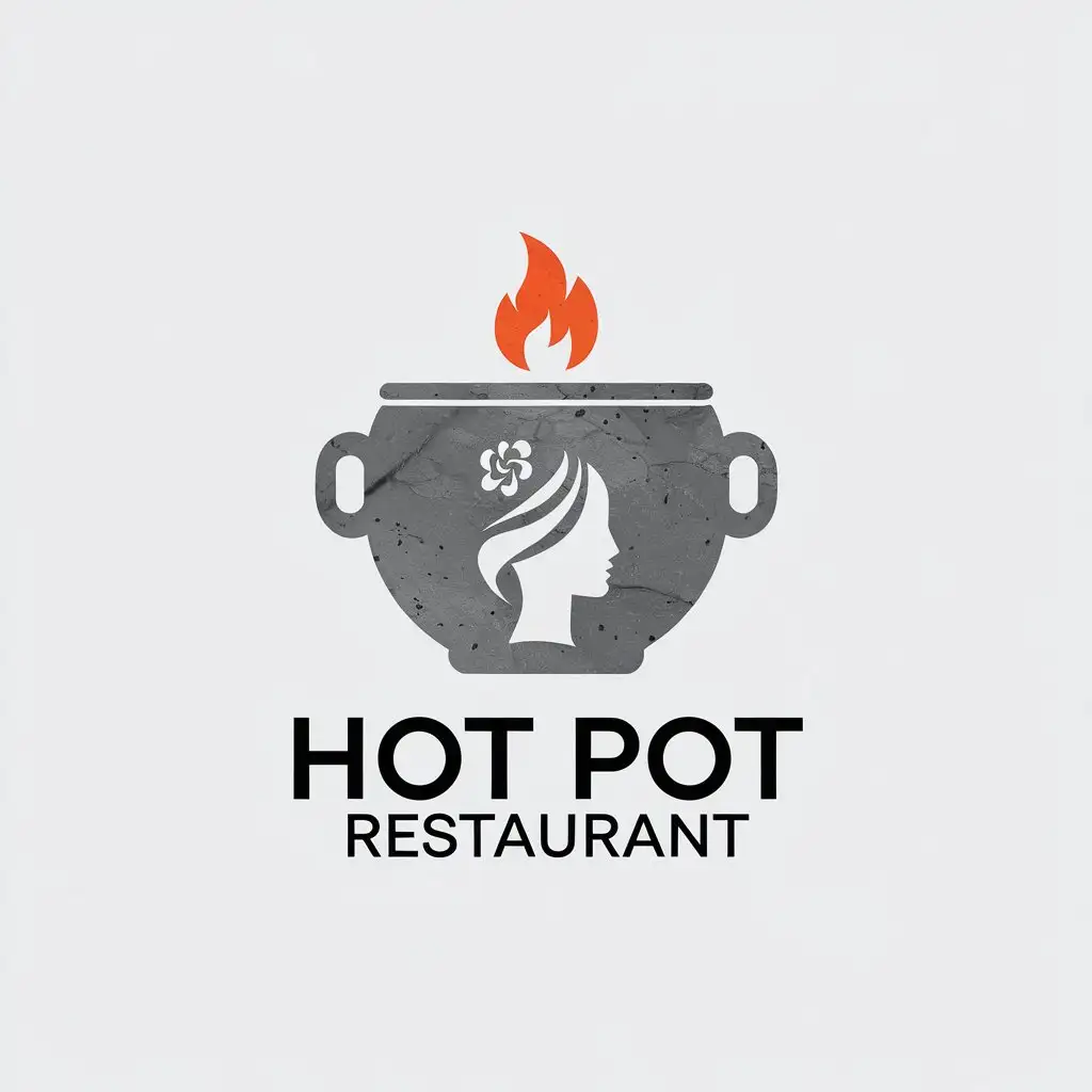 LOGO Design for Hot Pot Restaurant Minimalistic Symbol with Flame and Female Head Silhouette