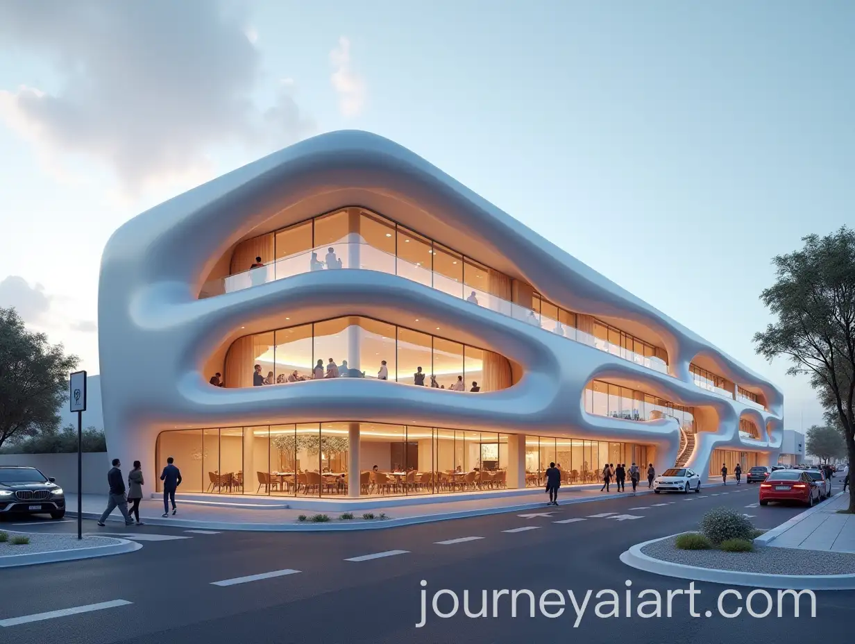 Modern-Design-Office-Building-with-Cafe-and-Dramatic-Sky