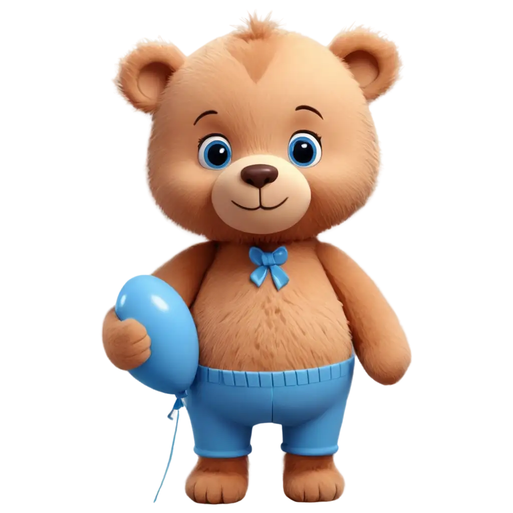 Cartoon-Cute-Teddy-Bear-Holding-Blue-Birthday-Balloon-PNG-Image