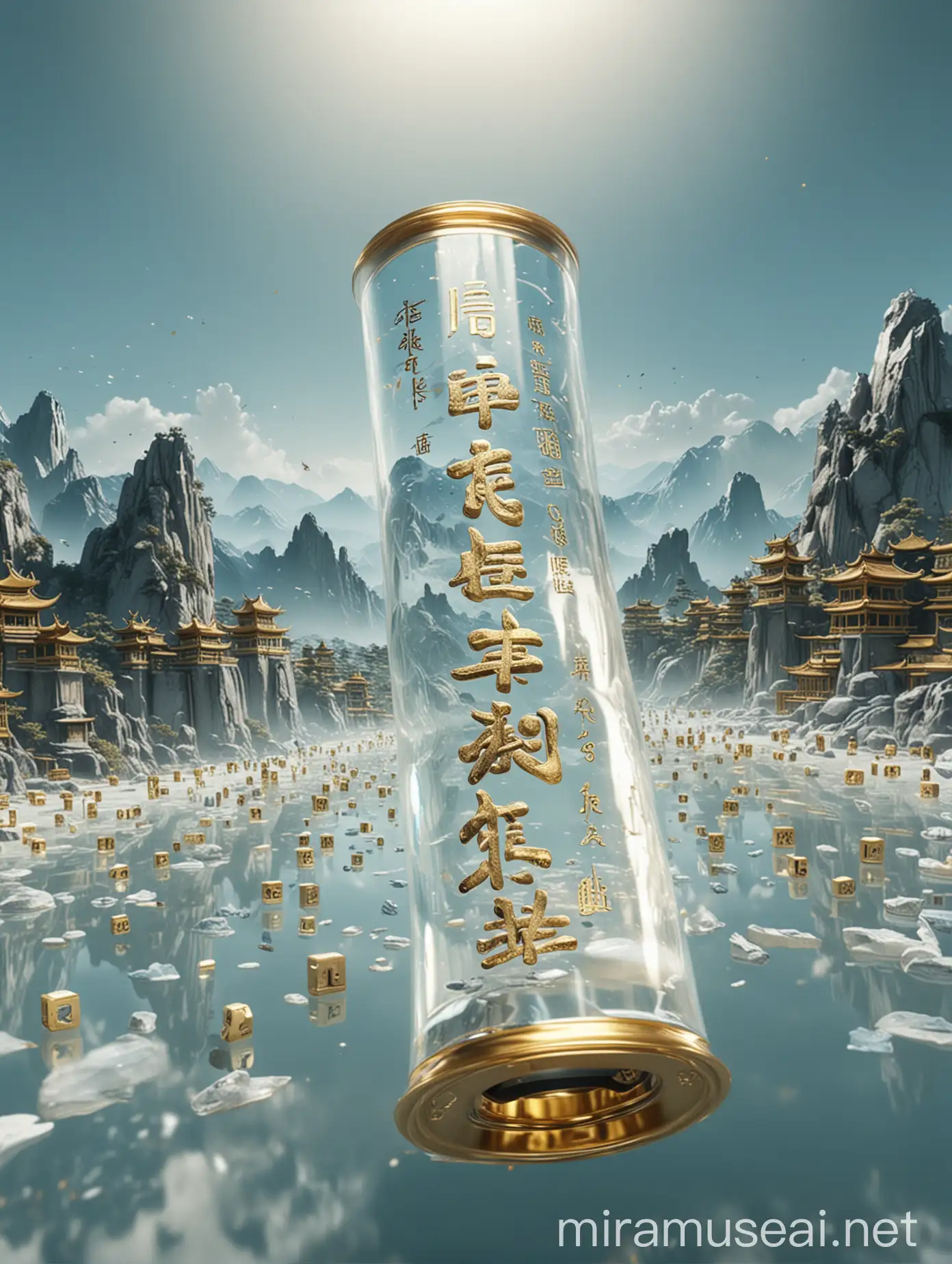 Fantasy Chinese Scroll with Golden Characters and Modern Twist