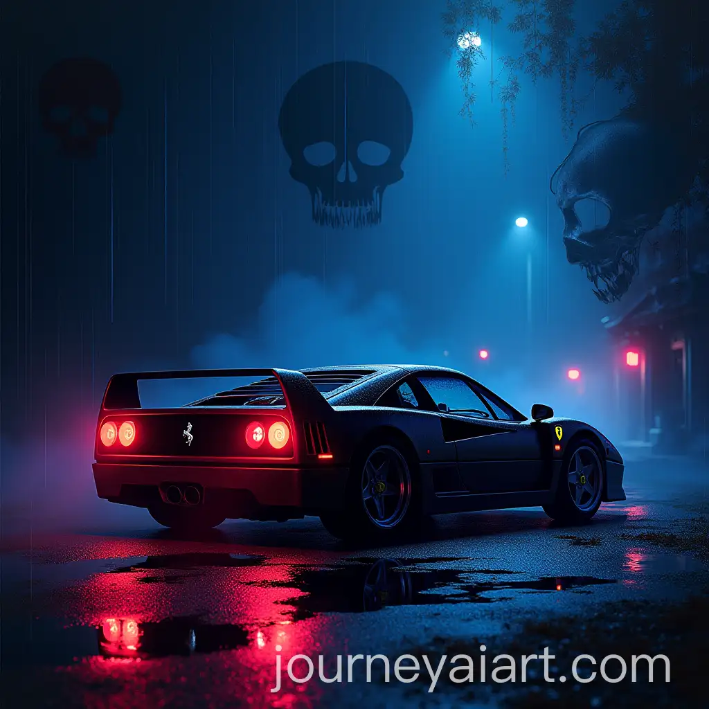 Dark-CyberGothic-Ferrari-F40-Album-Cover-with-Glitch-Art-and-Neon-Highlights