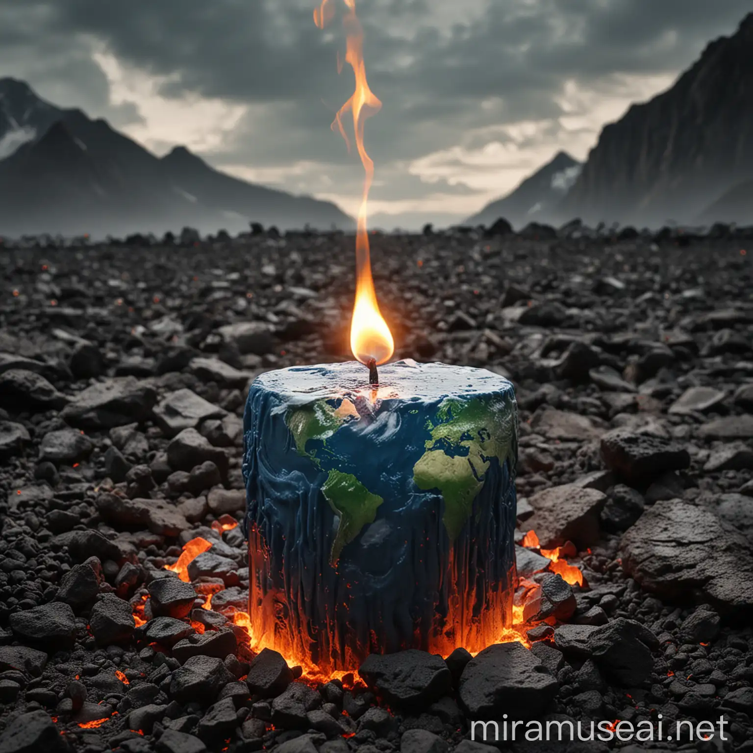 Surreal Image of Earth Burning Like a Candle with Volcanic Lava Flowing