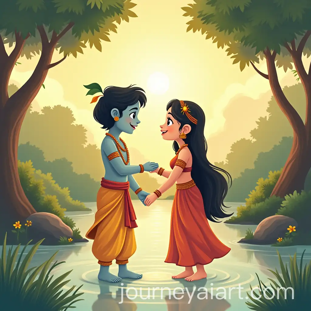 Cute-Illustration-of-Lord-Krishna-and-Radha-Rani-in-a-Serene-Setting