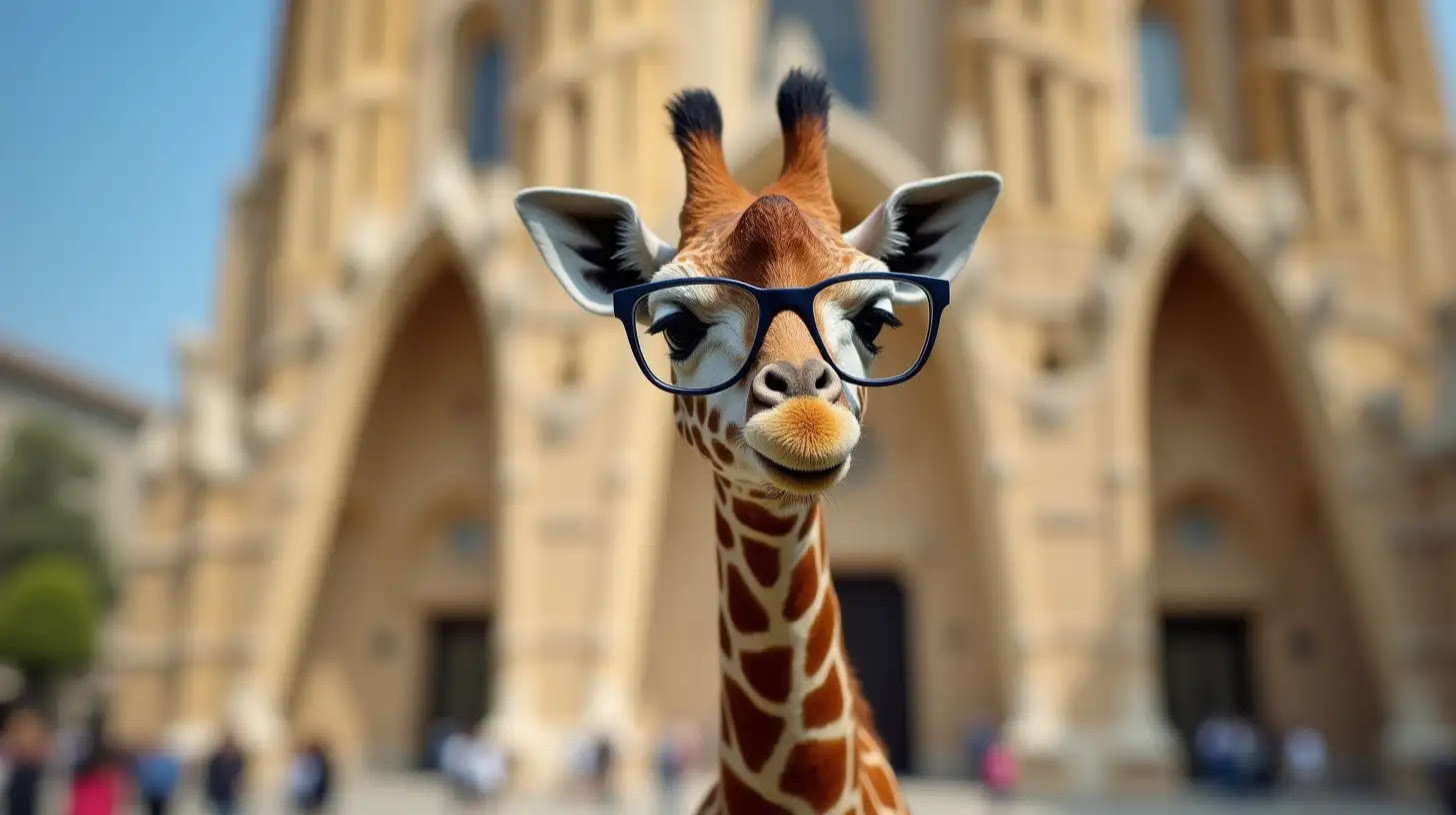 Baby Giraffe Wearing Glasses at Barcelonas Sagrada Familia