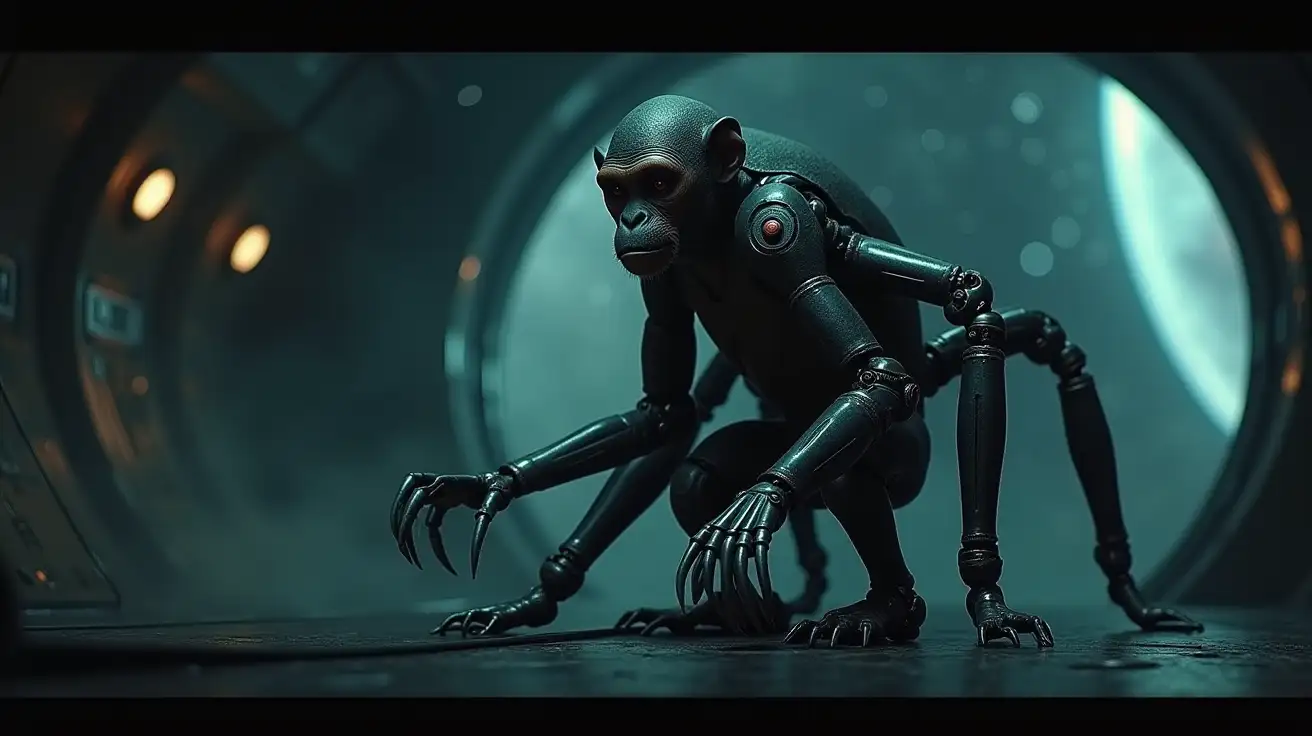 AnimalRobot-Hybrid-Monkey-with-Metal-Claws-on-a-Gloomy-Spaceship-in-Cosmic-Battle