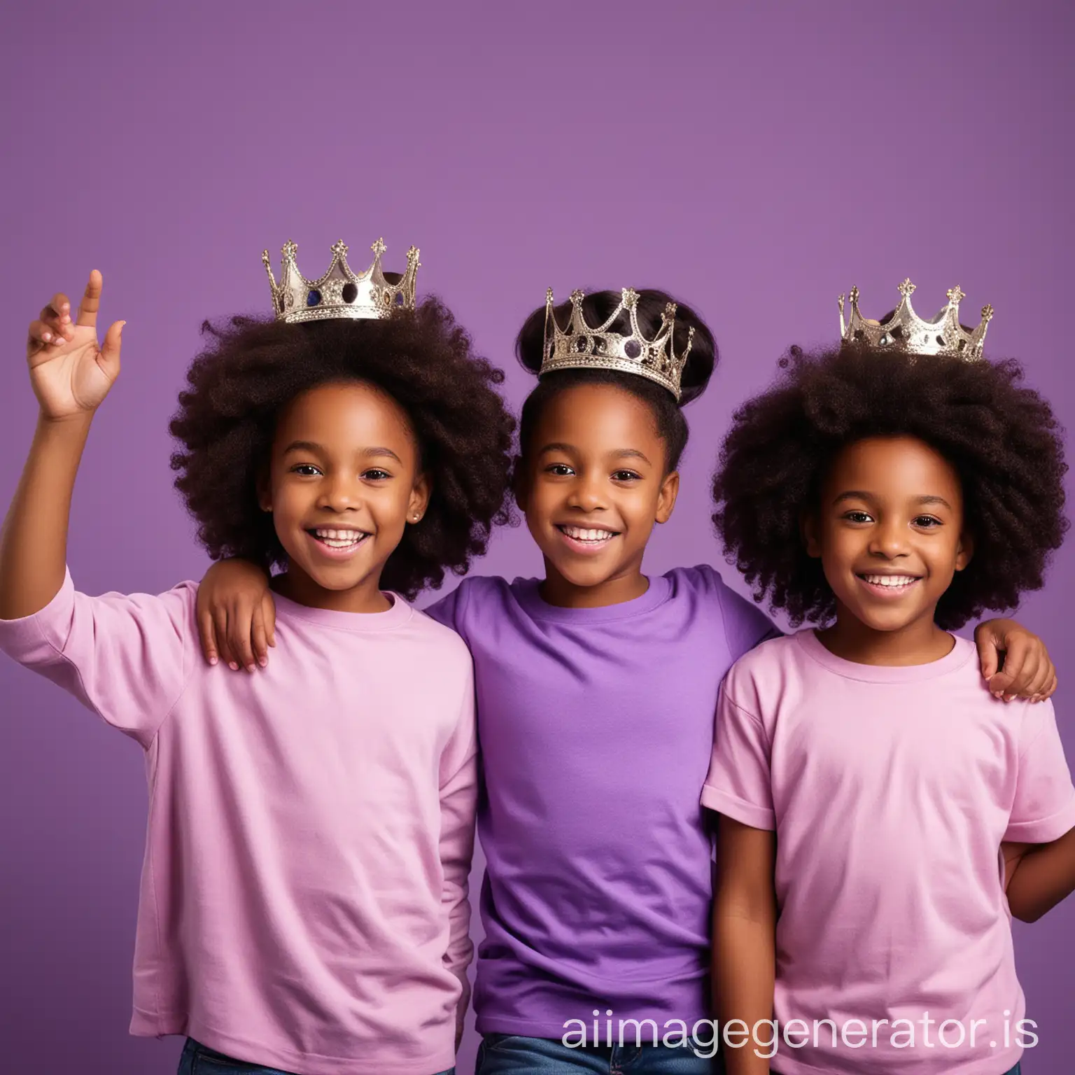 elementary school black girls with crowns purple background happy