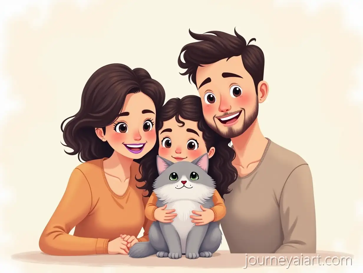Family-Portrait-in-Cartoon-Style-with-Loving-Parents-and-Happy-Daughter-Holding-Cat