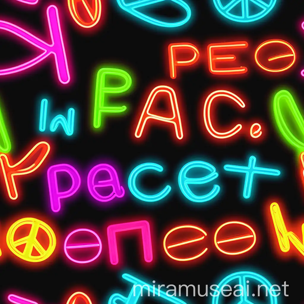 Vibrant Neon PEACE Word in Fluorescent Colors