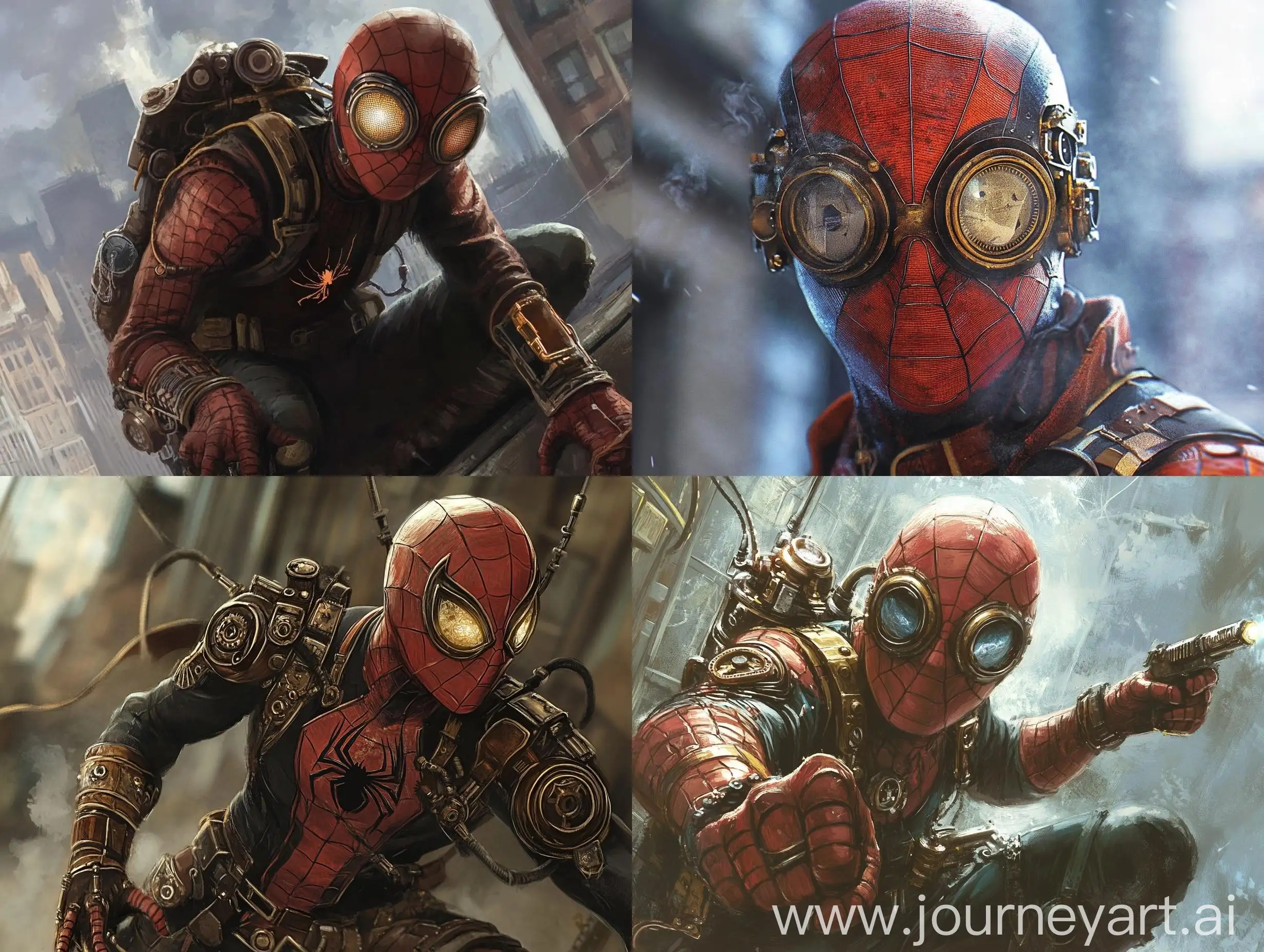 Steampunk-SpiderMan-in-Action-with-Web-Shooter