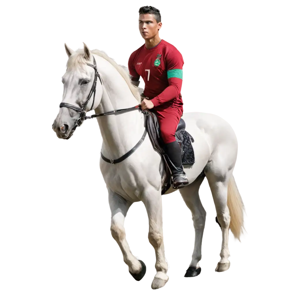 Cristiano-Ronaldo-with-Portugal-Jersey-Riding-a-White-Horse-PNG-Image