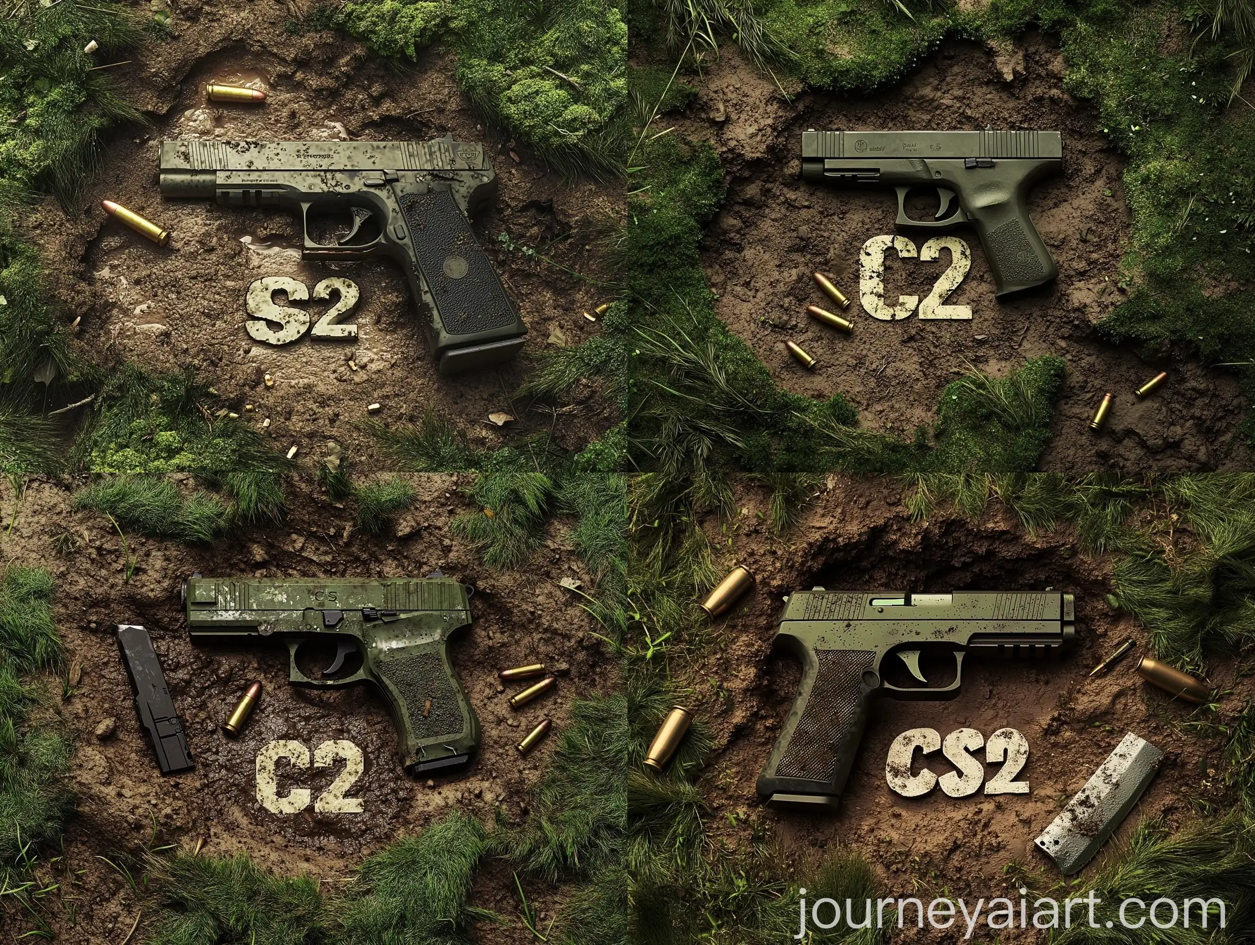 CS-2-Pistol-with-Silencer-and-Knife-in-Mossy-Forest-Scene