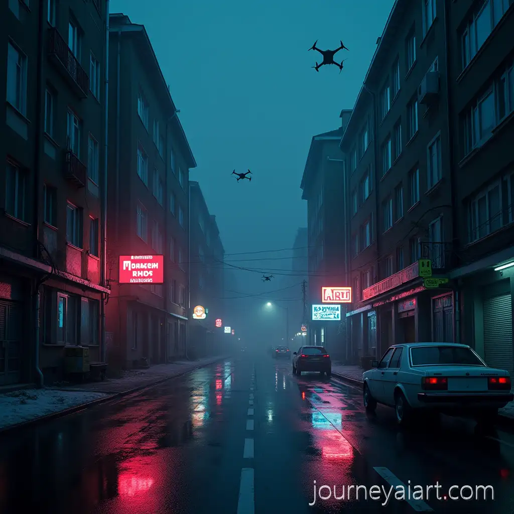 CinematicUkrainian-Cyberpunk-Residential-District-Night-View-of-Ukrainian-Residential-District-with-Neon-Lights-and-Drones