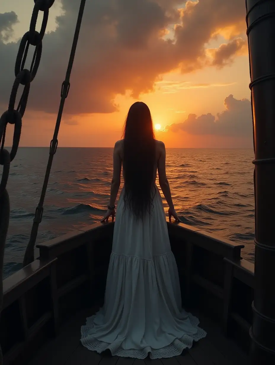 Dark-Fantasy-Galleon-Sailing-at-Sunset-with-a-Mysterious-Woman