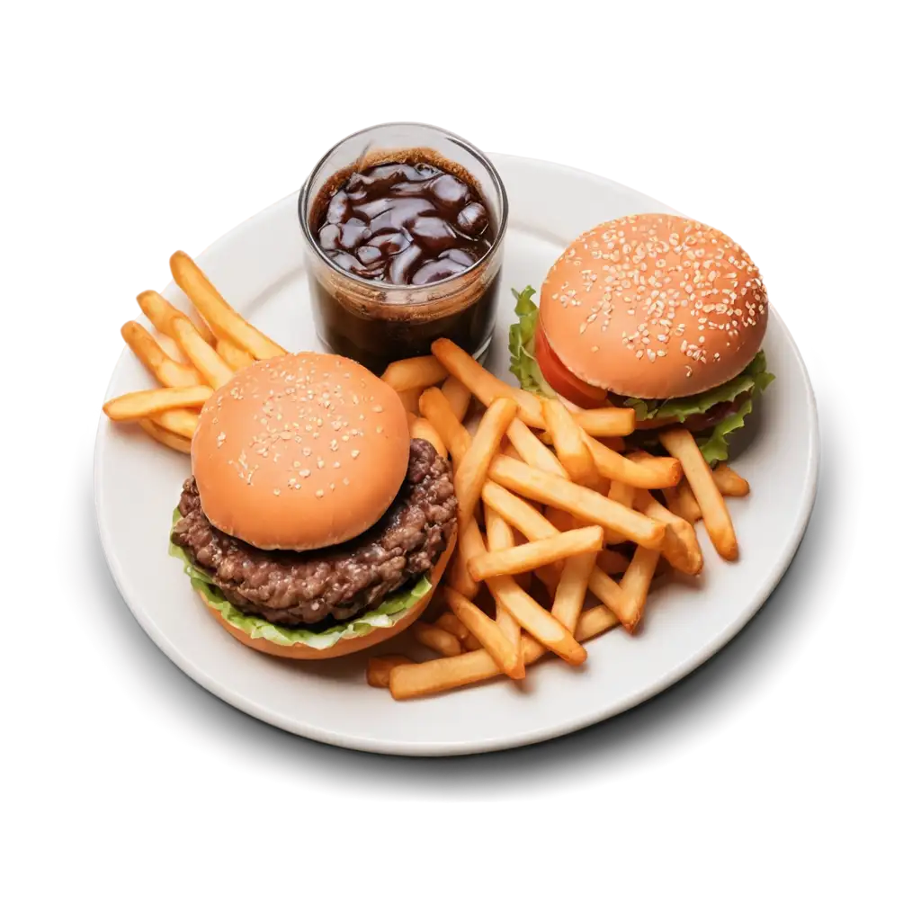 Orange-Square-Plate-with-Burger-Fries-and-Coke-PNG-Image-from-Top-Angle-for-Clear-HighQuality-Use