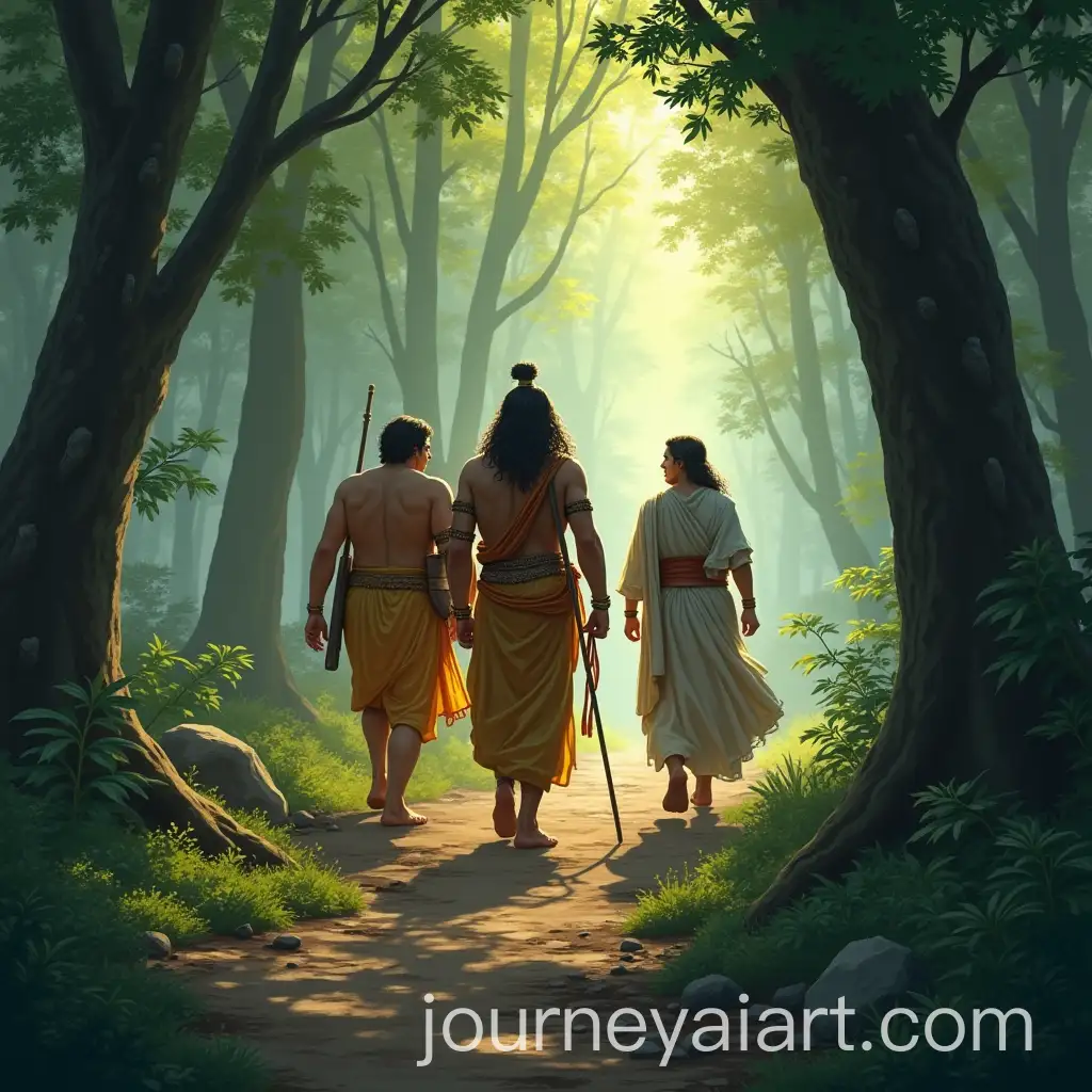 Lord-Rama-Lakshman-and-Sage-Vishwamitra-Journeying-Through-a-Dense-Forest