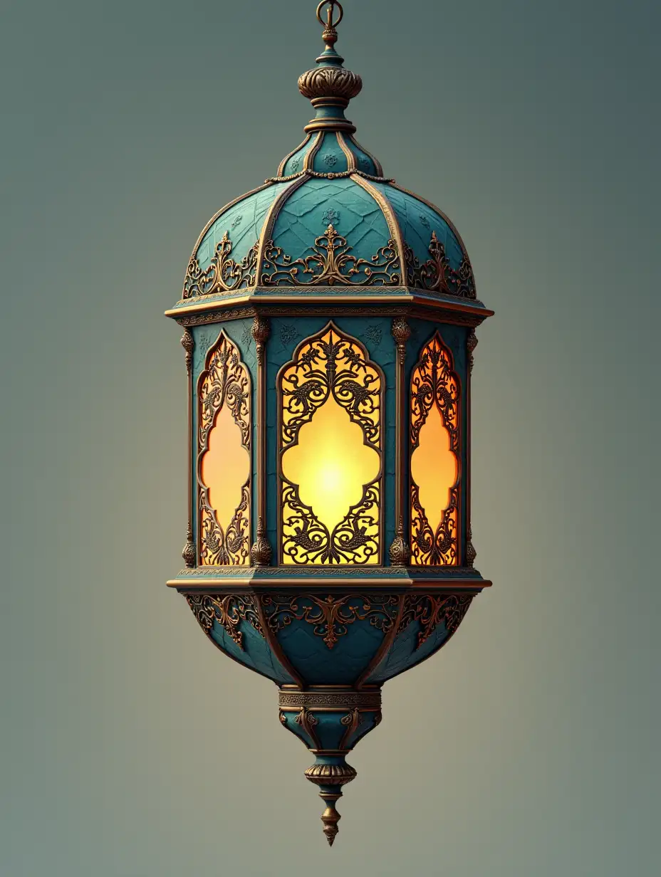 Intricate-Ramadan-Lantern-in-Bronze-Teal-and-Gold-with-Traditional-Patterns