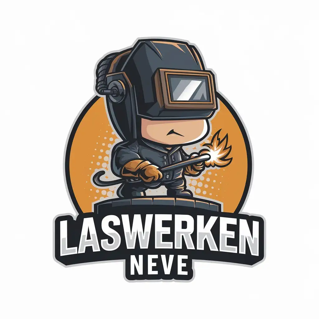 a vector logo design,with the text "Laswerken Neve", main symbol:a welder, comic style, chibi-style, white background,Moderate,clear background