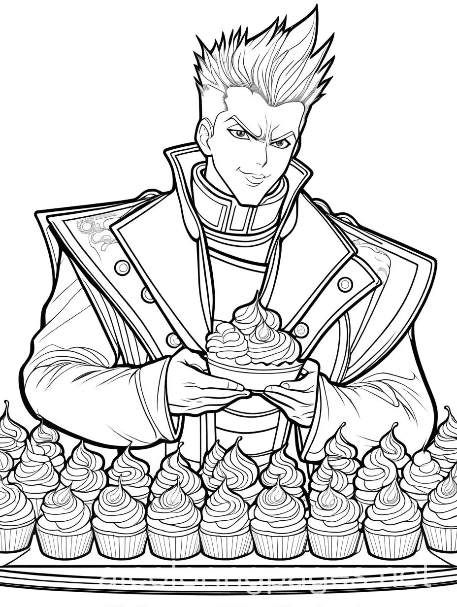 Vash-the-Stampede-Coloring-Page-Eating-Cupcakes-Line-Art-on-White-Background