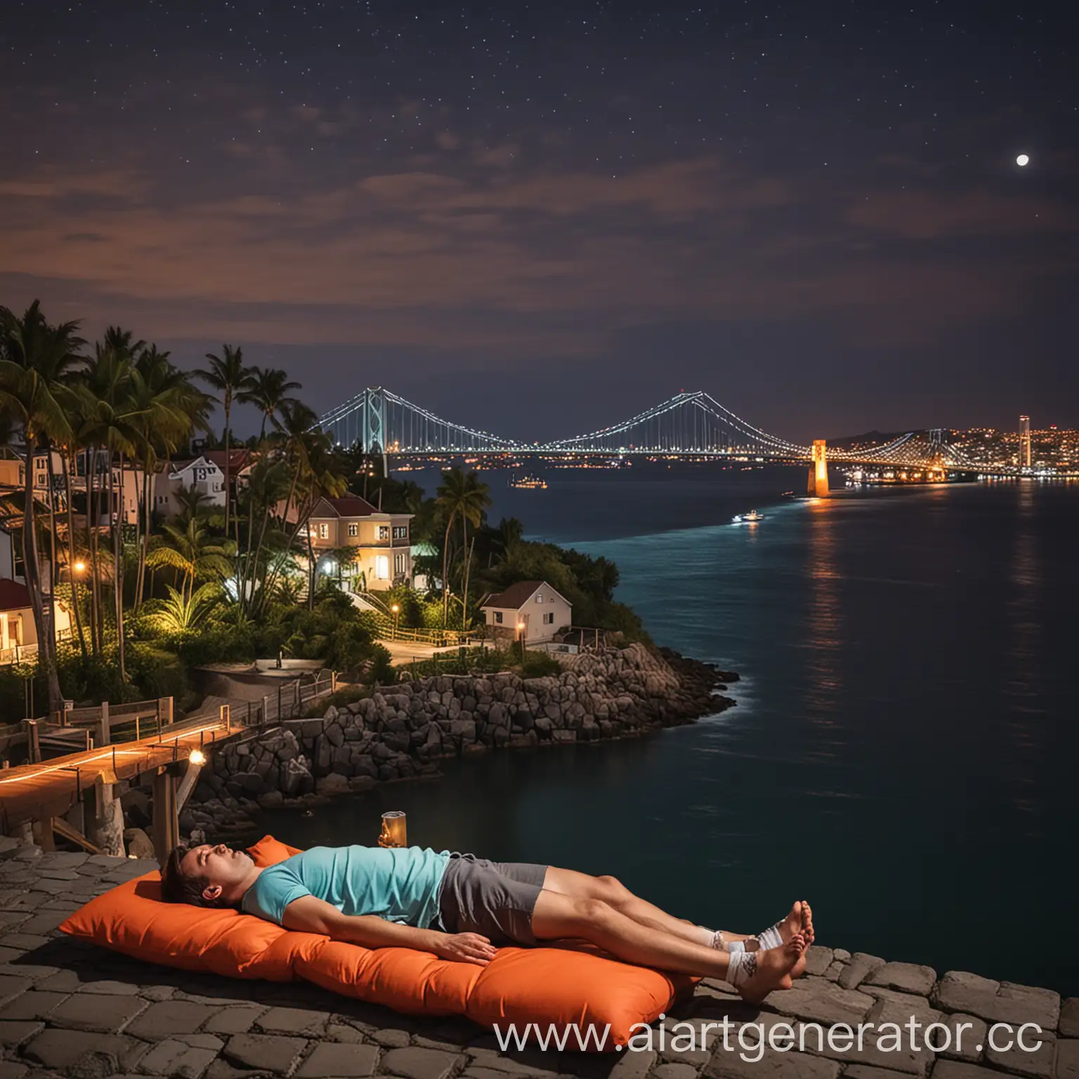 Nighttime-Relaxation-on-ViceCity-Island-with-Bridge-and-Island-Houses