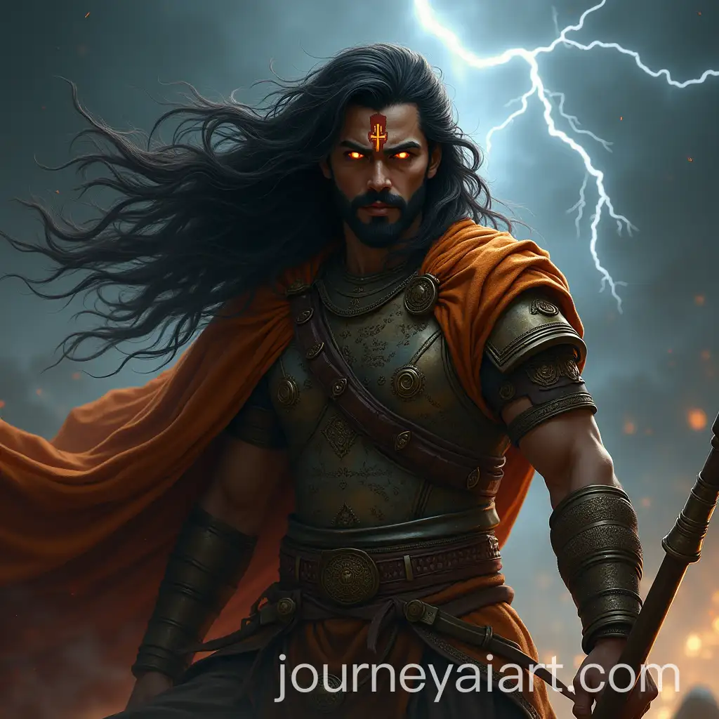Epic-Mahabharata-Warrior-with-Spear-and-Tiger-Skin-Cloak-in-Thunderstorm
