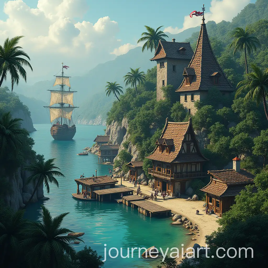 German-Pirate-Cove-in-Tropical-Bay-with-Ships-and-Ruined-Taverns