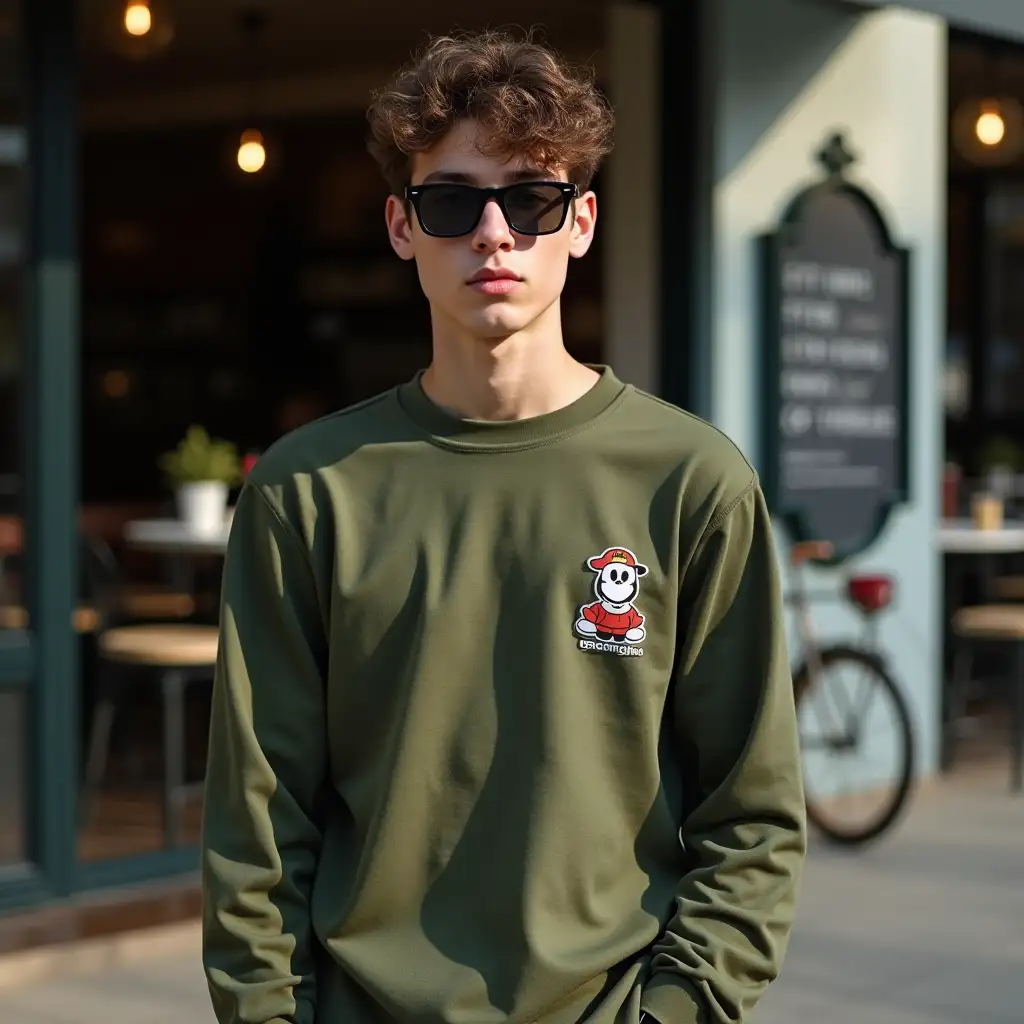 Gen-Z-Male-Model-in-Olive-Green-Streetwear-at-Outdoor-Cafe