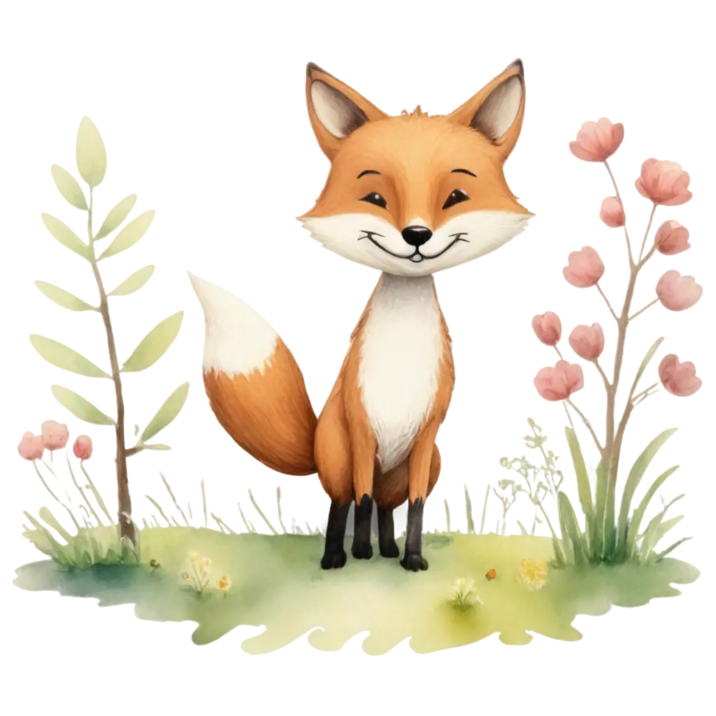 Adorable-PNG-Drawing-of-a-Fox-in-a-Forest-with-Flowers-for-Children-Aged-36