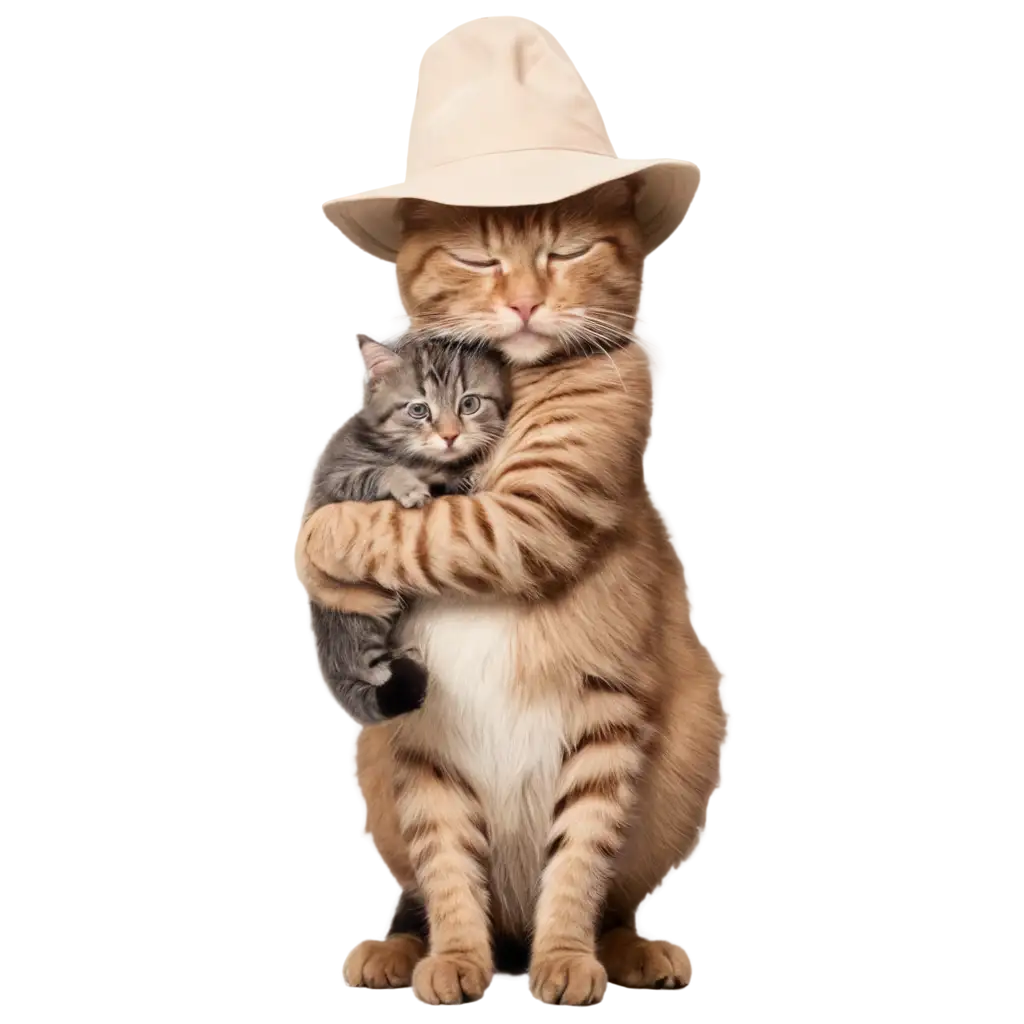 PNG-Image-Cat-Hugging-Another-Cat-with-Hat-in-Mouth