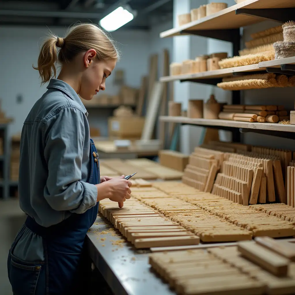 Modern production shop in Russia, production of clothespins, brooms, brushes satisfied people with disabilities