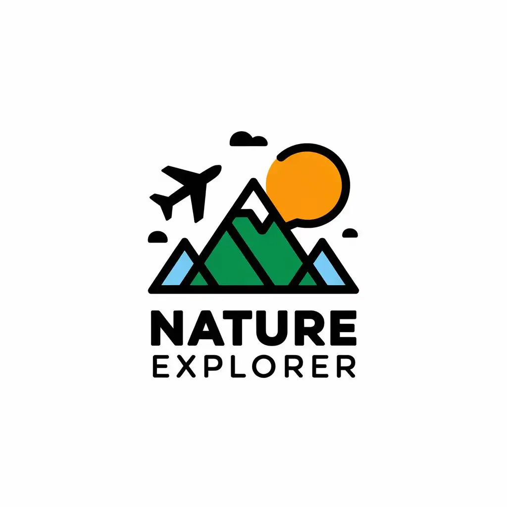 LOGO Design for Nature Explorer Mountain Plane Sun Symbol for Travel Industry