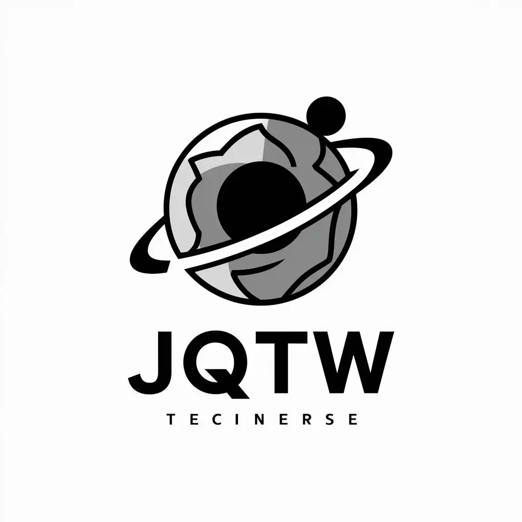 a vector logo design,with the text "JQTW", main symbol:Minimalistic, weapons, universe, planets,Moderate,be used in Technology industry,clear background