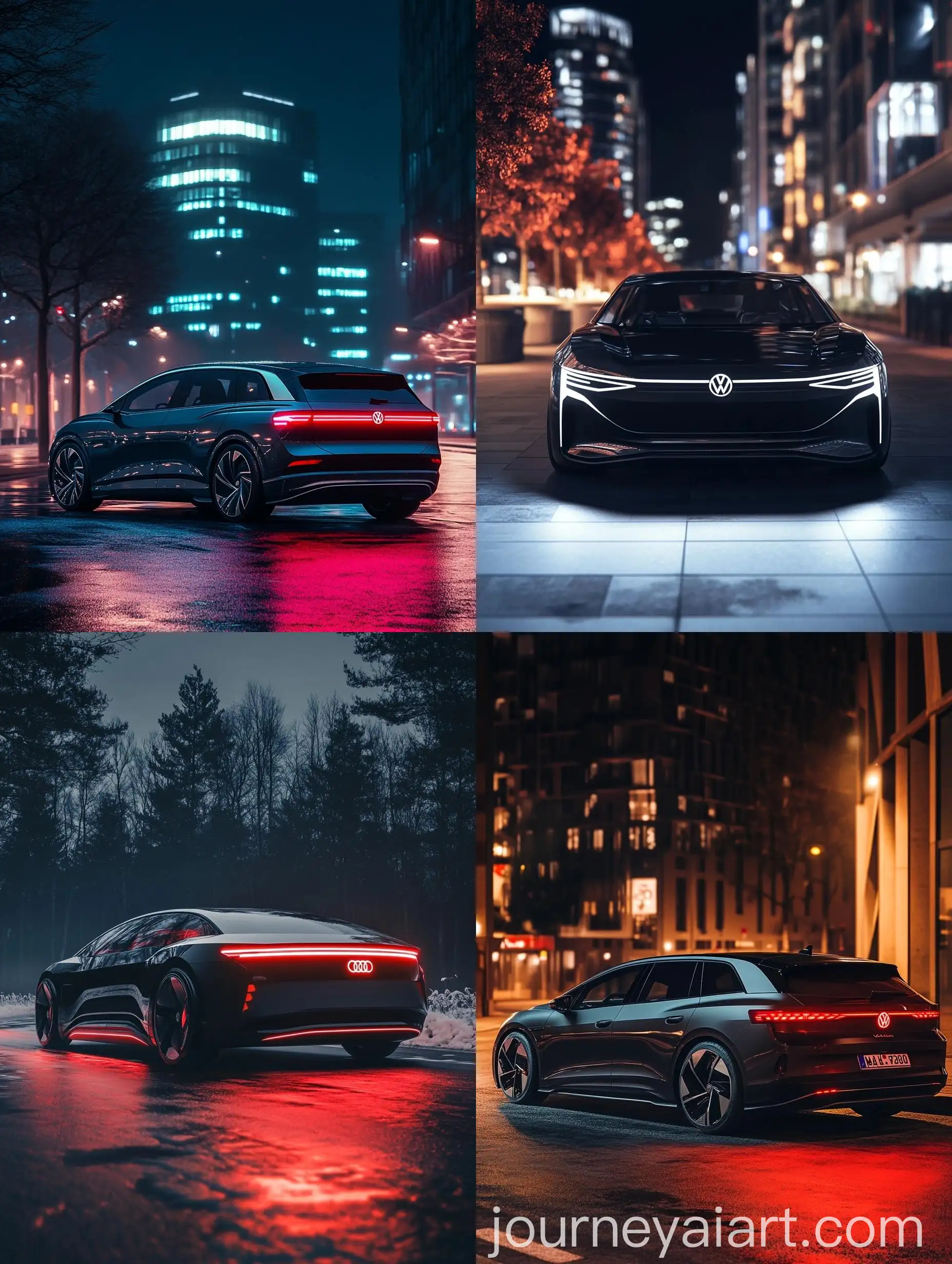 Modern-Volkswagen-ID7-Station-Wagon-and-Audi-A5-2030-at-Night-in-Germany
