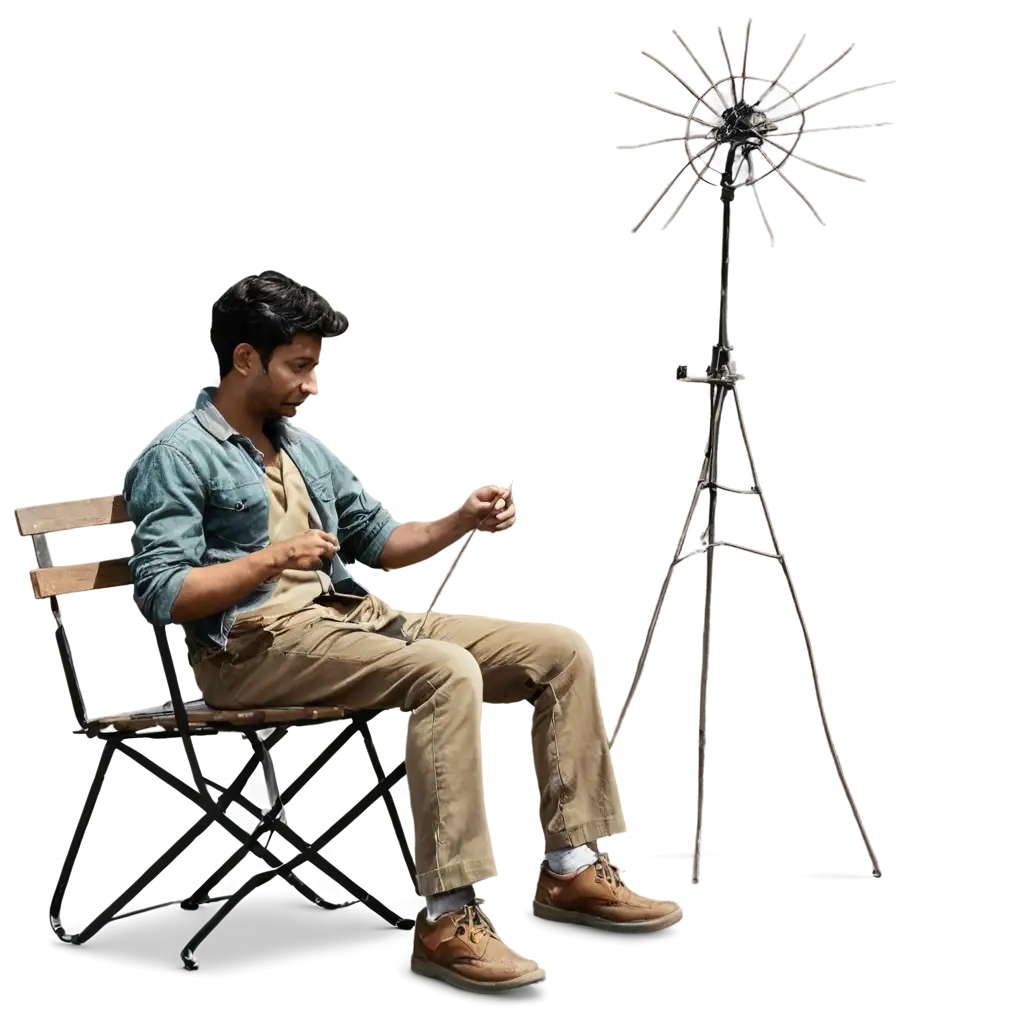 Create-PNG-Image-Man-Fixing-Antenna-on-Terrace-in-Indian-Home-with-Dish-Antenna