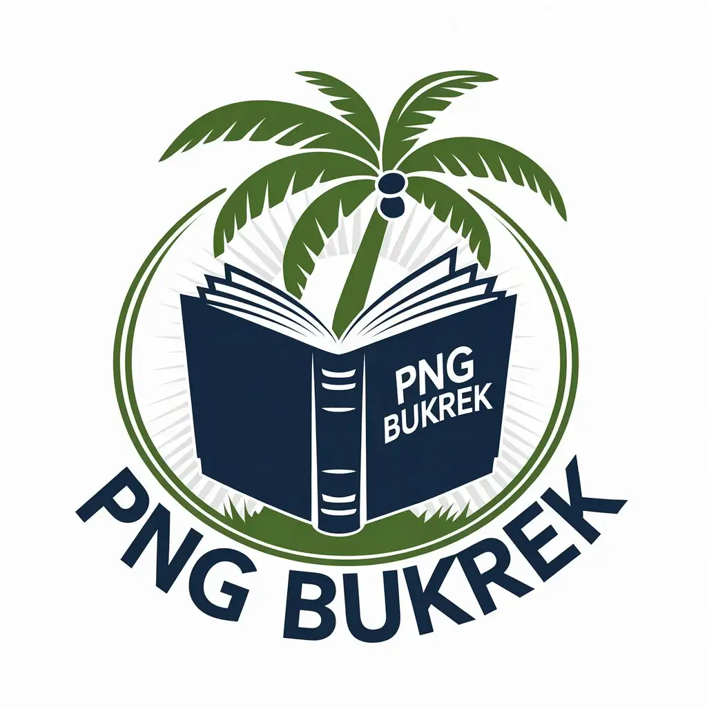 LOGO Design for PNG BukRek Education Industry Vector with Book Palm Tree Papua New Guinea Theme