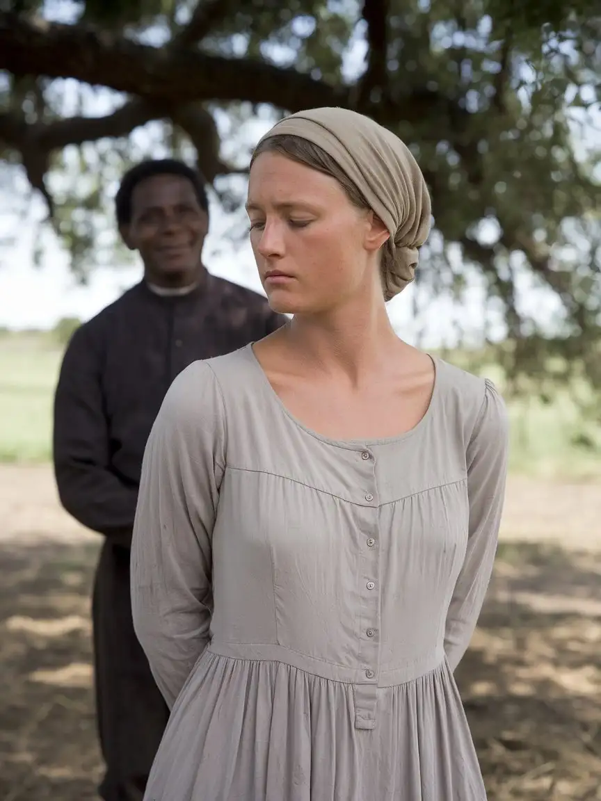 Sad Servant Woman in 1800s Texas Farmyard