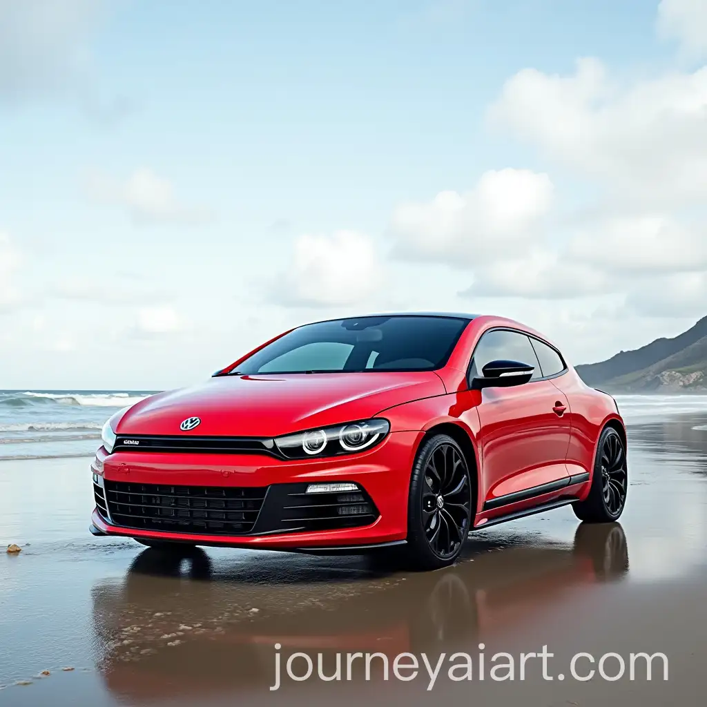 Red-Volkswagen-Scirocco-on-Seashore
