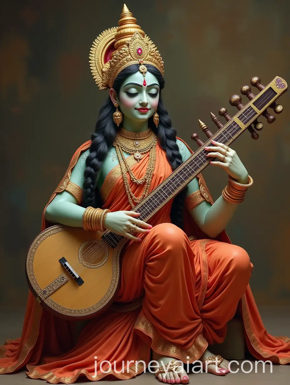 Goddess-Saraswati-Teaching-Sitar-to-Devotee-in-Sacred-Setting