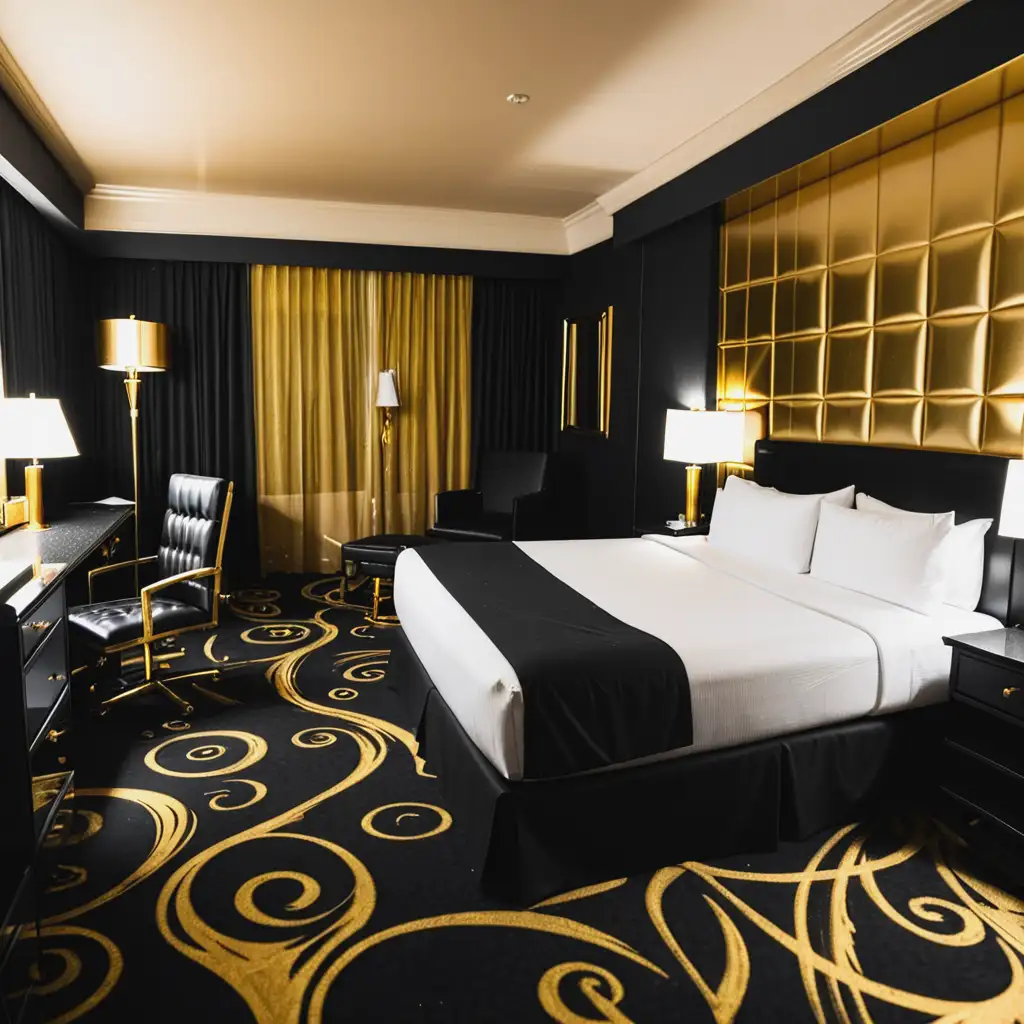 Luxurious Black and Gold Hotel Room in Las Vegas