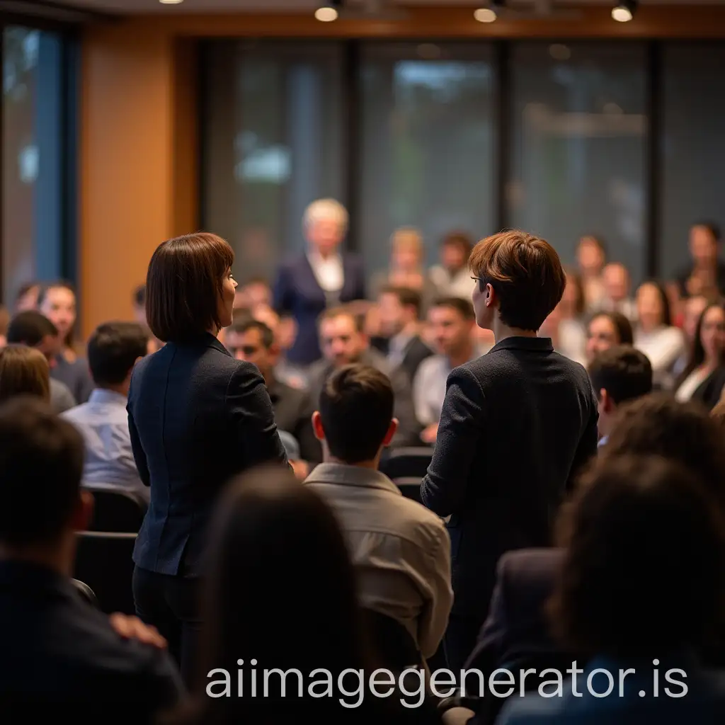 Two-Women-Giving-a-Conference-Presentation-to-an-Audience