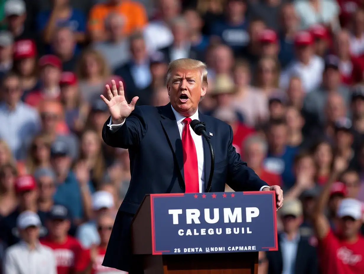 A montage of Trump at rallies, delivering speeches, and waving to crowds.