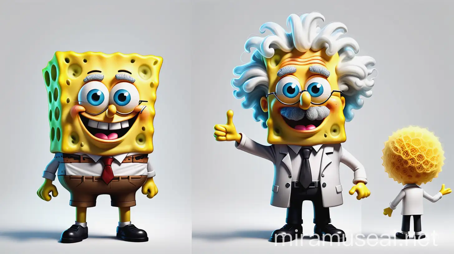 Genius Sponge Character Inspired by Albert Einstein on White Background