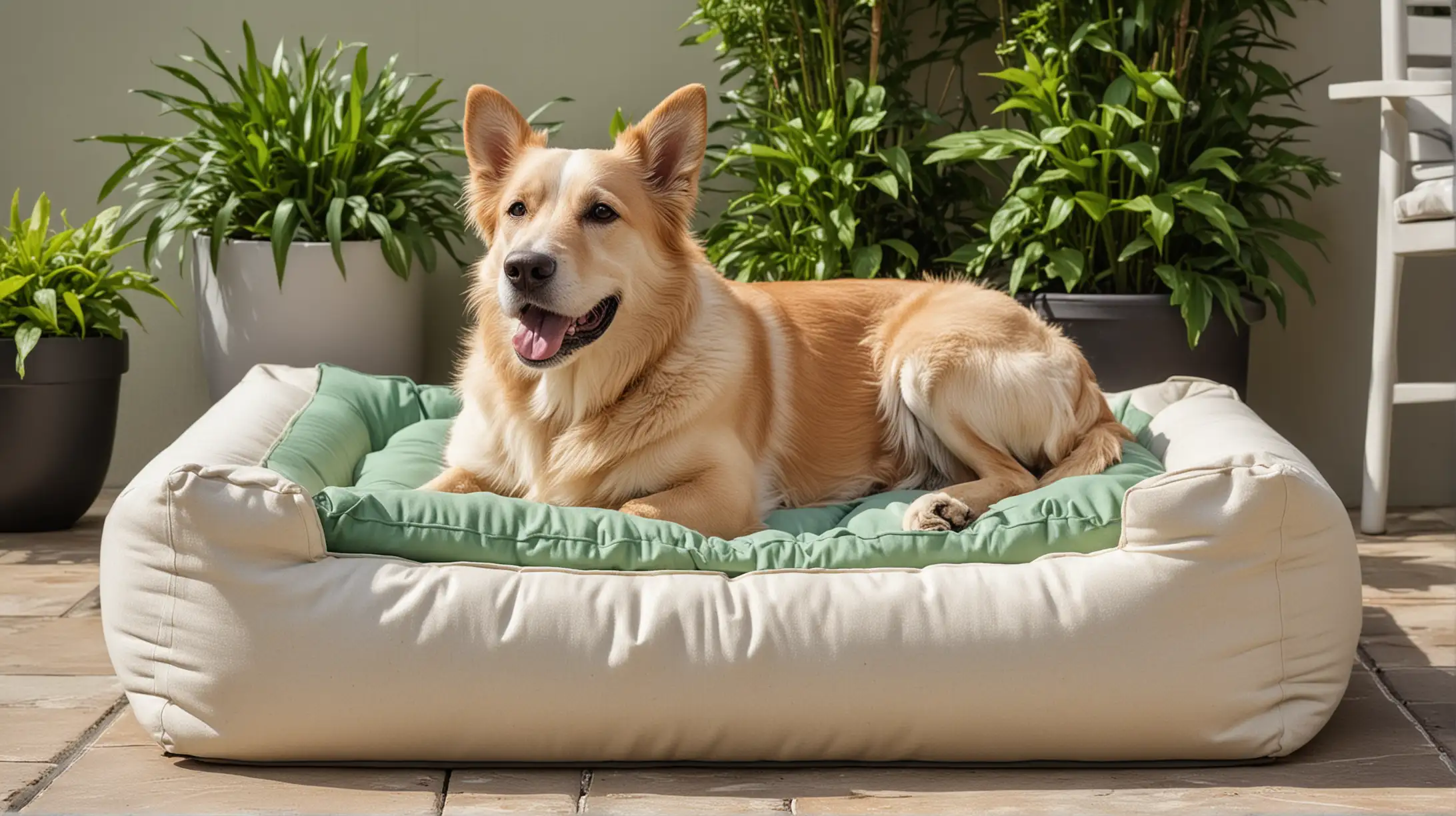 Stylish Outdoor Dog Bed with Lush Patio Setting