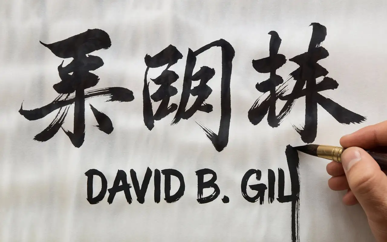 David B Gil Chinese Ink Brush Writing on White Rice Paper