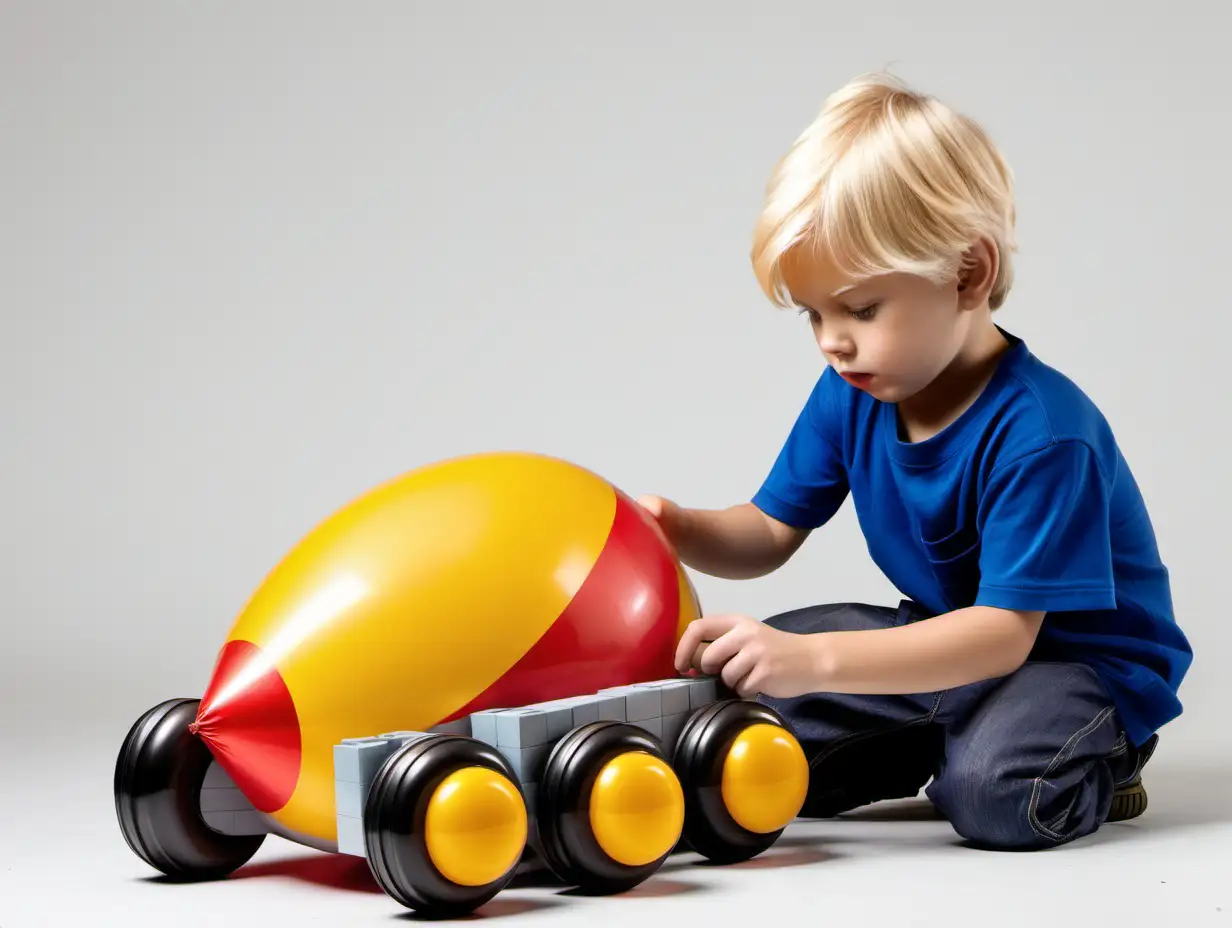 Blonde Boy Engineer Building Balloon Car